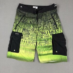 Metal Mulisha Swim Board Shorts Neon Logo Men 30 Unlined Cargo VTG Y2K Grunge